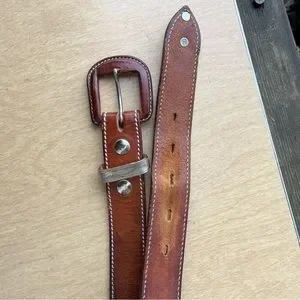 Quadraro Vintage Italian Brown Leather Belt with Silver Toned Accents Quadraro | Accessories | Quadraro Vintage Italian Brown  main image 2